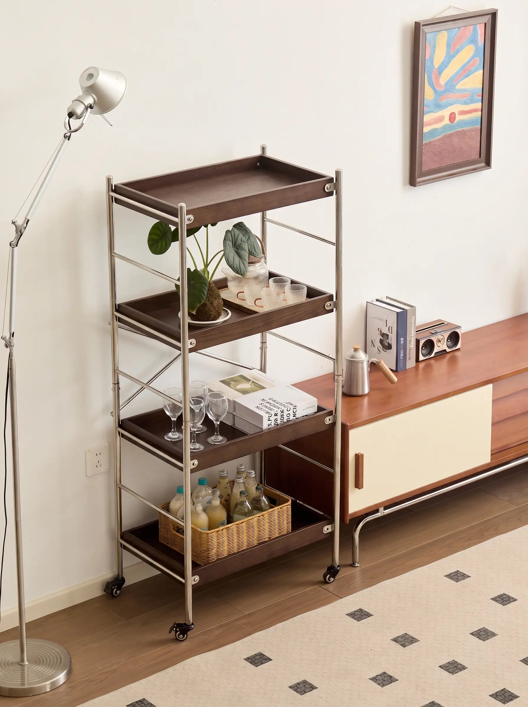 Tove Solid Ash Wood Rolling Cart