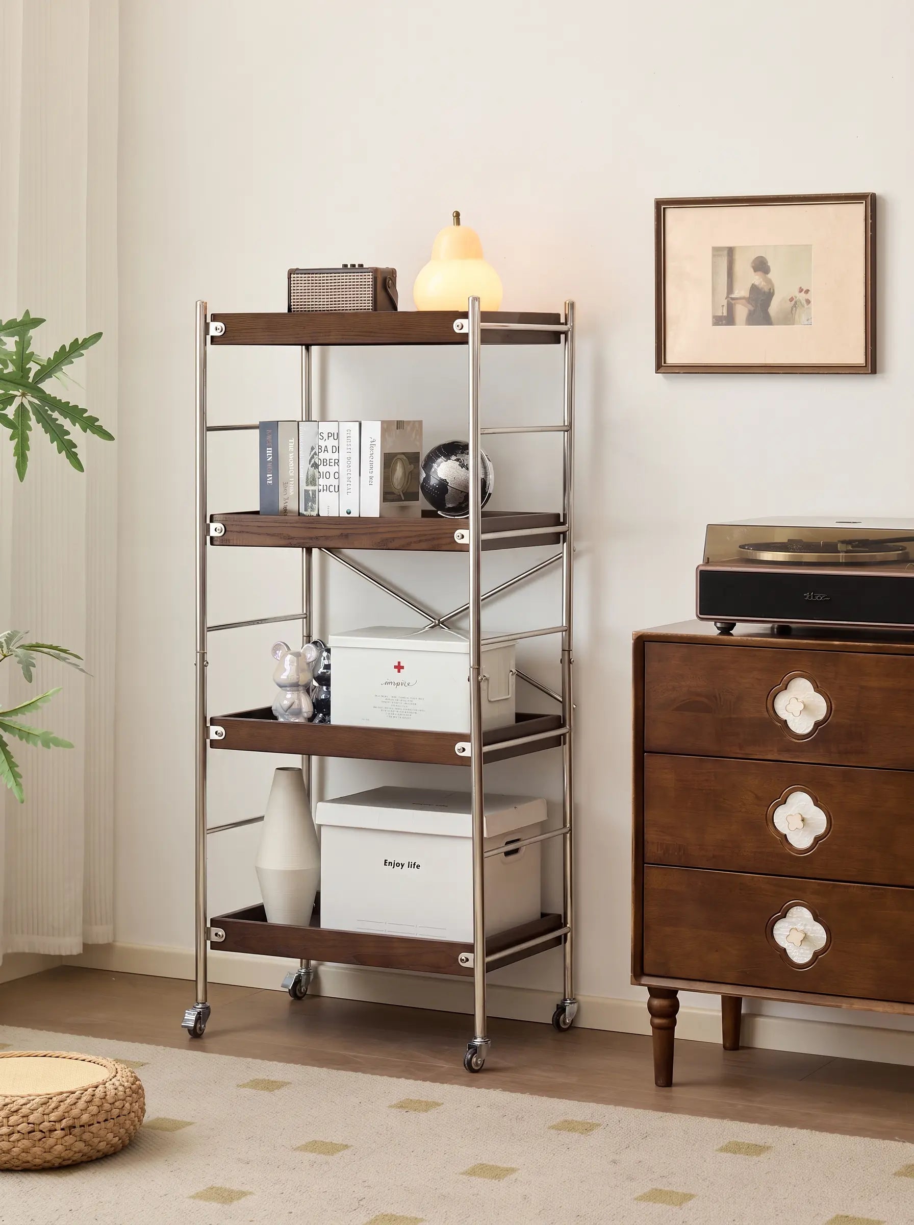 Tove Solid Ash Wood Rolling Cart