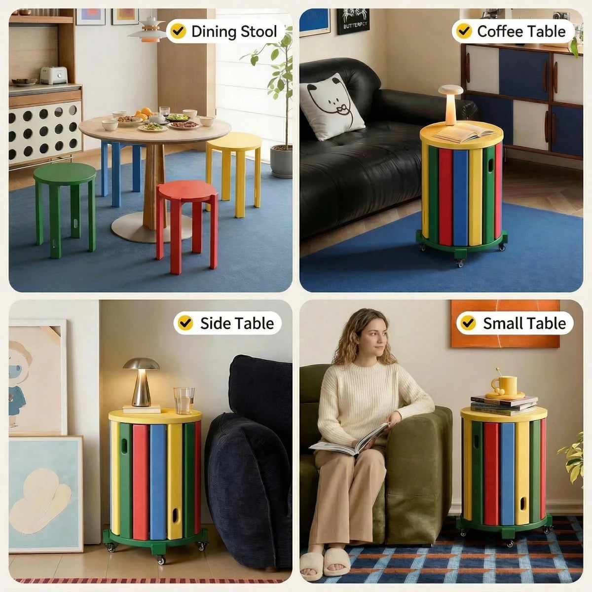 Aru Solid Wood Stackable Stool (Set of 4) - Esspur