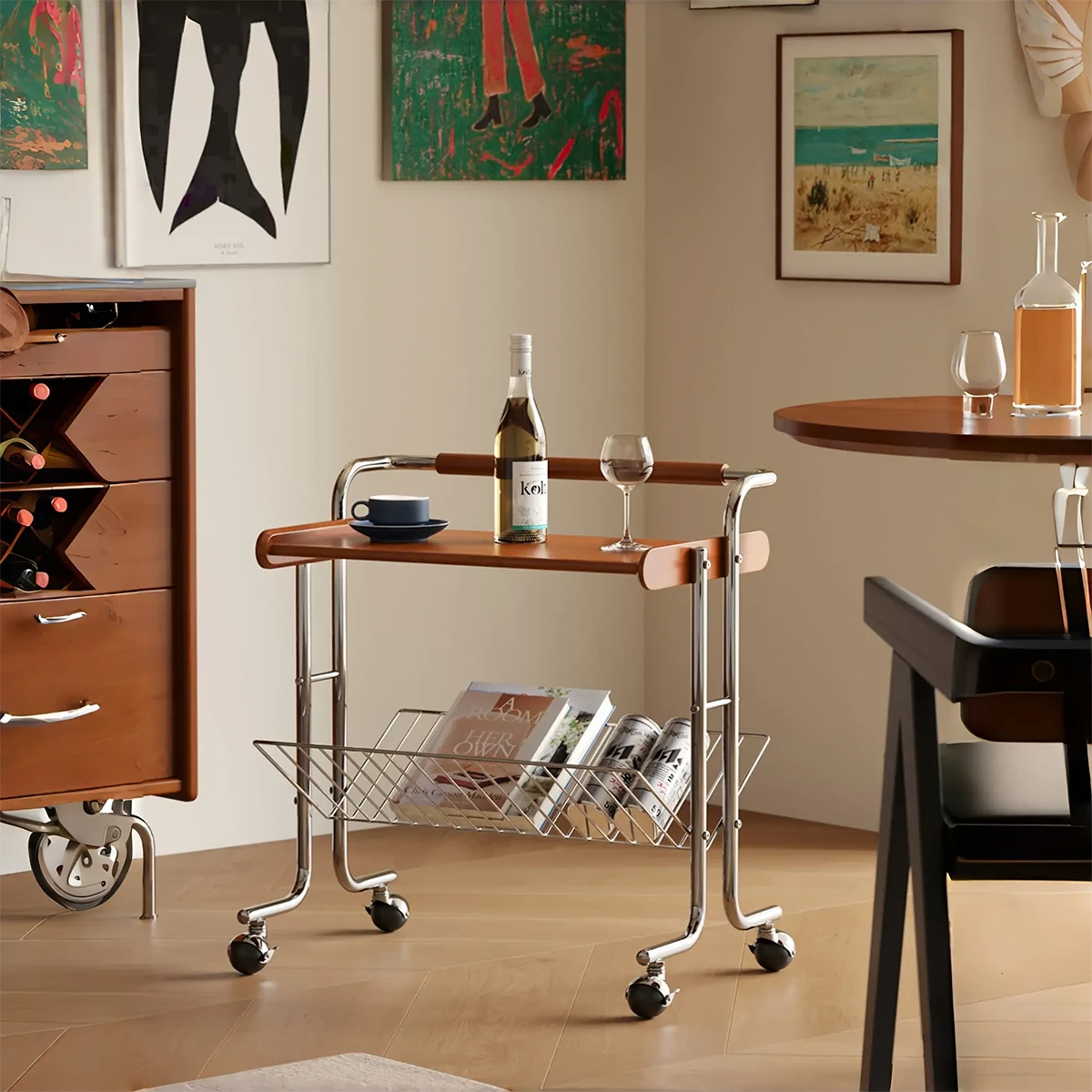 Lumo Solid Wood Stainless Steel Rolling Cart